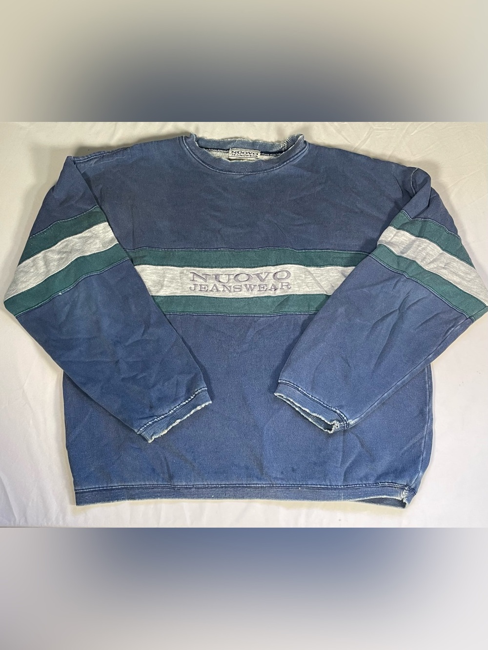 VTG 1990s Nuovo Jeanswear Striped Colorblock Sweatshirt Distressed Thrashed XL